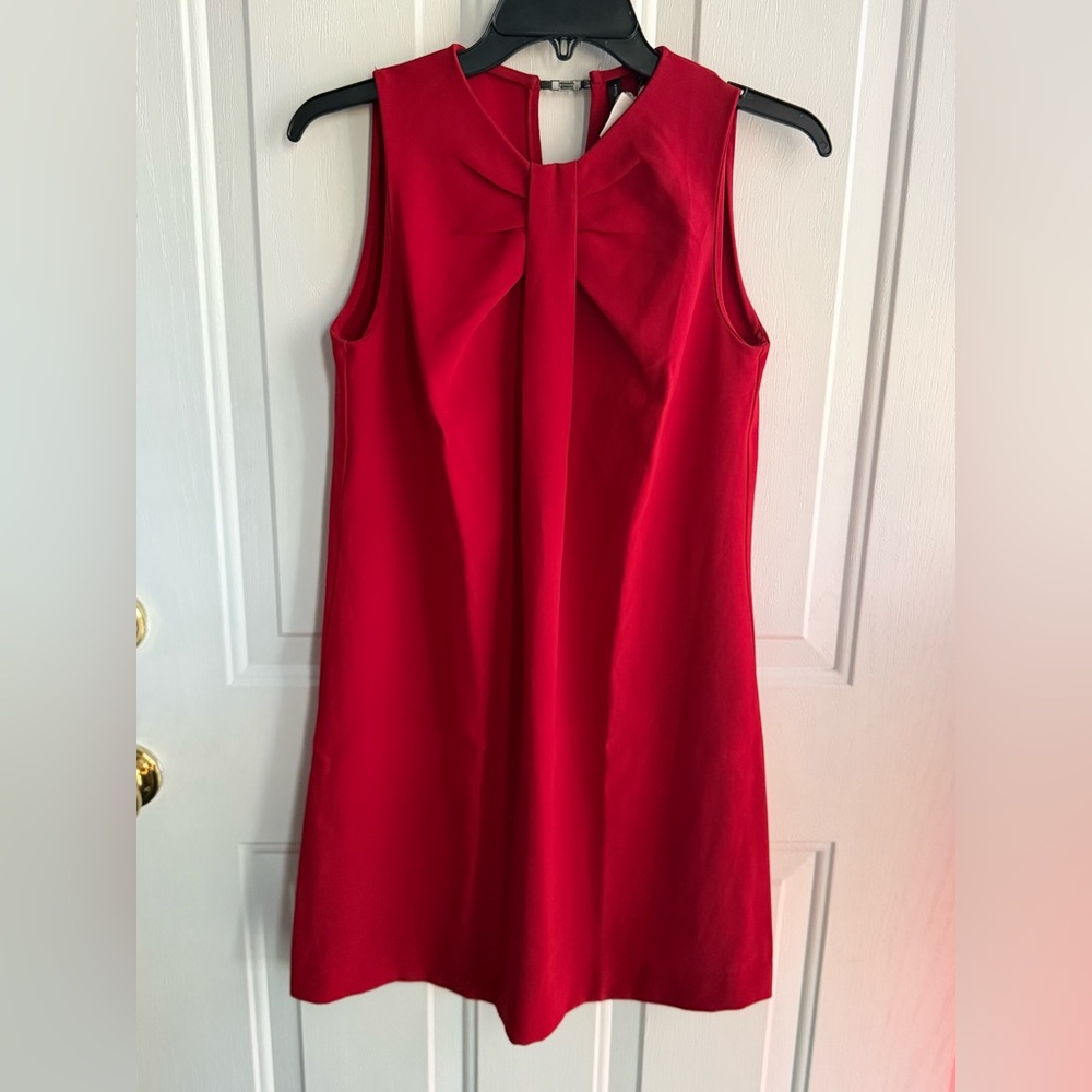 MANGO Dress Women’s Suit Red Bow Front Sleeveless Shift SIZE 2.